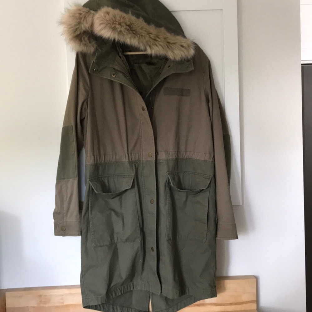Lined Utility Jacket with Faux Fur